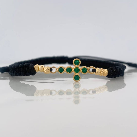 Black Woven Bracelet Dense Cross Yellow Gold 18K