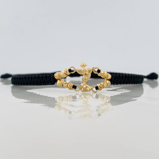 Pulsera Tejida Negra San Miguel Arcángel Oro Amarillo 18K