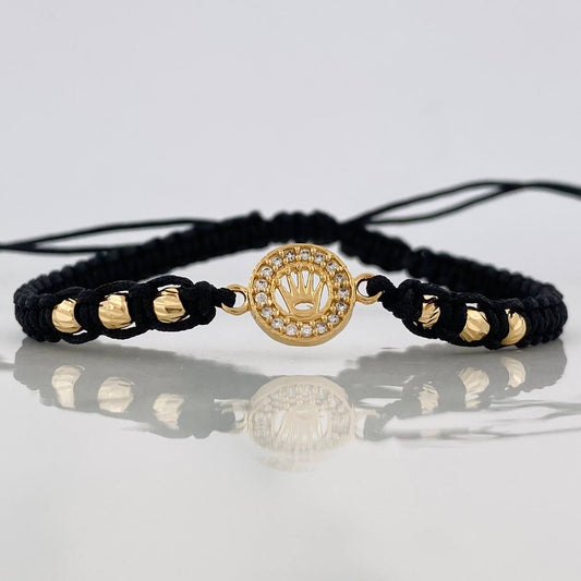 Black Woven Bracelet Yellow Gold Crown 18K