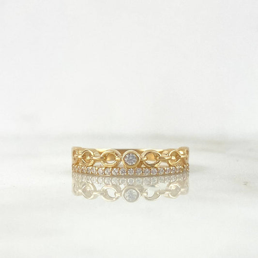 Churumbela Ring Classic Link 2.15gr / Size 7 1/4 / White Zircons Yellow Gold
