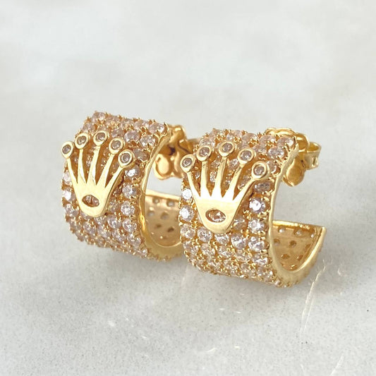 Hoop Earrings Curved Line Crown 6.5gr / 1.5cm / 18K Gold