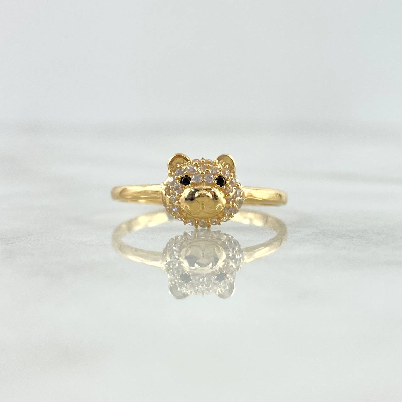 Bear Head Ring 1.75gr / Size 7 3/4 / White-Black Zircons Yellow Gold Bear Head Ring 1.75gr / Size 7 3/4 / White-Black Zircons Yellow Gold
