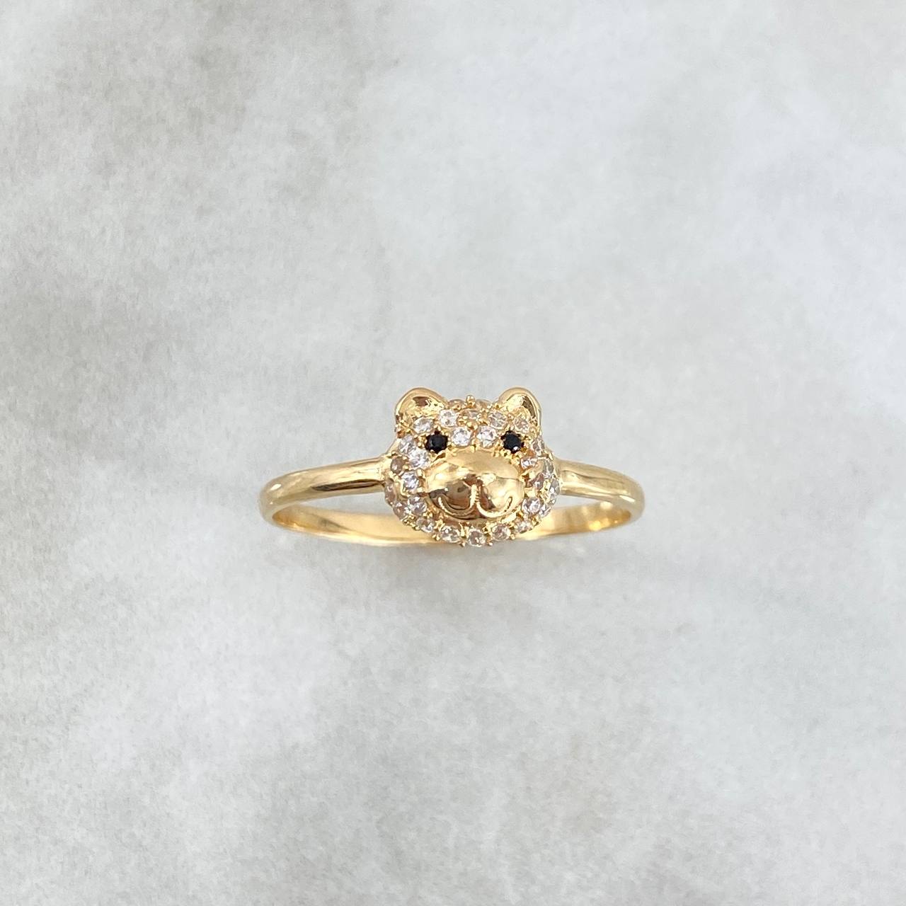 Bear Head Ring 1.75gr / Size 7 3/4 / White-Black Zircons Yellow Gold Bear Head Ring 1.75gr / Size 7 3/4 / White-Black Zircons Yellow Gold