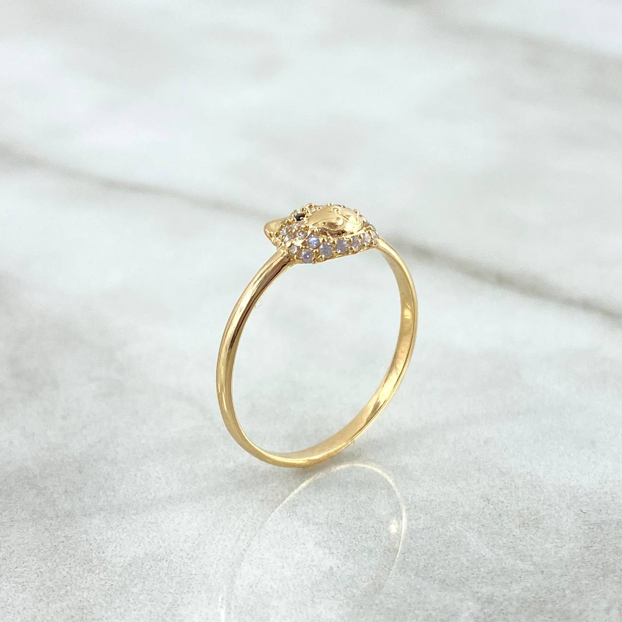 Bear Head Ring 1.75gr / Size 7 3/4 / White-Black Zircons Yellow Gold Bear Head Ring 1.75gr / Size 7 3/4 / White-Black Zircons Yellow Gold