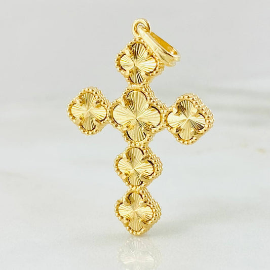 Dije Cruz Trebol Diamantado 5.1gr / 1 1/2 in / Oro Amarillo Nac.Esp. 18K