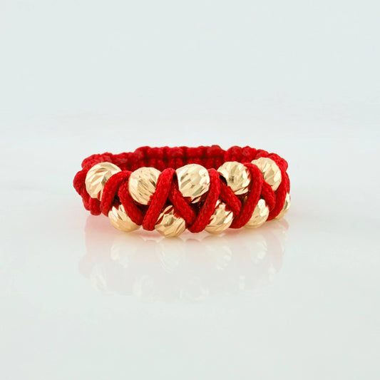 Red Woven Ring Diamond Cut Beads 0.6 g / T8 Yellow Gold 18K (A.C)