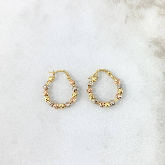 Candongas Aro 2.05gr / 2cm / 3mm Bolas Diamantadas Tres Oros 18K