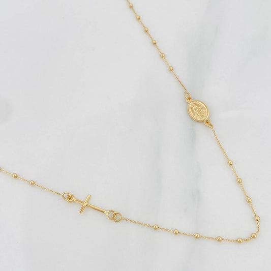 Chain Denario Miraculous Virgin Cross 2.25g / 18 in / 1.5mm Yellow Gold 18K