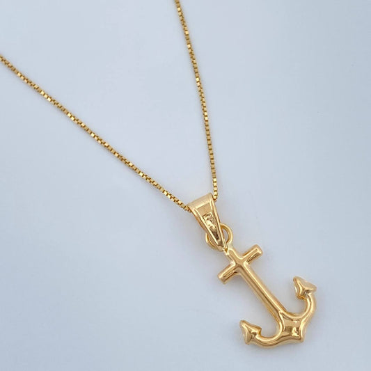 Set Cadena y Dije Veneciana + Ancla 1.4gr / 0.6mm Oro Amarillo 18K &