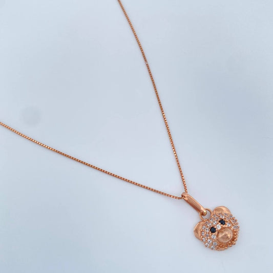 Set Cadena y Dije Veneciana + Oso 2.5gr / 0.6mm Oro Rosa 18K &