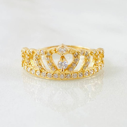 Anillo Corona Corazon Tupido 2.7gr / T8 / Oro Amarillo 18K