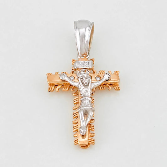 Dije Cruz Cristo 8.15g / 1 1/2 in Dos Oros Blanco Rosa 18K