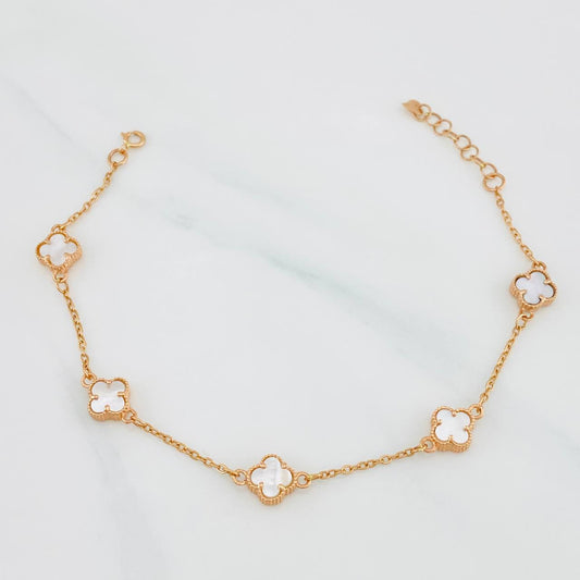 Pulso Modulable Aro Seguido Trebol 3.35g / 6 3/4 in - 7 1/2 in / 1.2mm Oro Rosa 18K