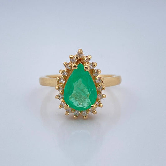 Anillo Solitario Gota Esmeralda 4.6gr / T6 1/2 / Oro Amarillo 18K %