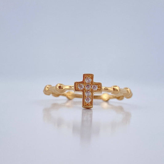 Anillo Cruz Esferas 1.75gr / T7 1/2 / Oro Amarillo 18K %