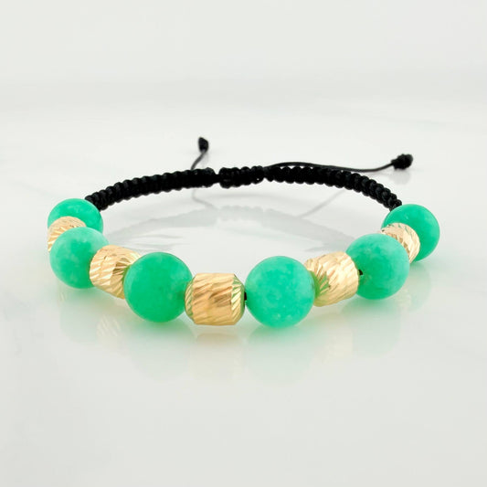 Pulsera Tejida Negra Morralla Esmeralda 6 Und / 5Mm Oro Amarillo 18K