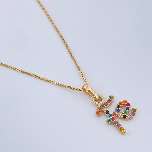Set Cadena y Dije Veneciana + Fe 2.6gr / 18 1/2 in / 1mm Oro Amarillo 18K %