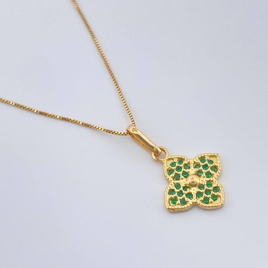 Set Cadena y Dije Veneciana + Flor 2.05gr / 15 3/4 in / 1mm Oro Amarillo 18K %