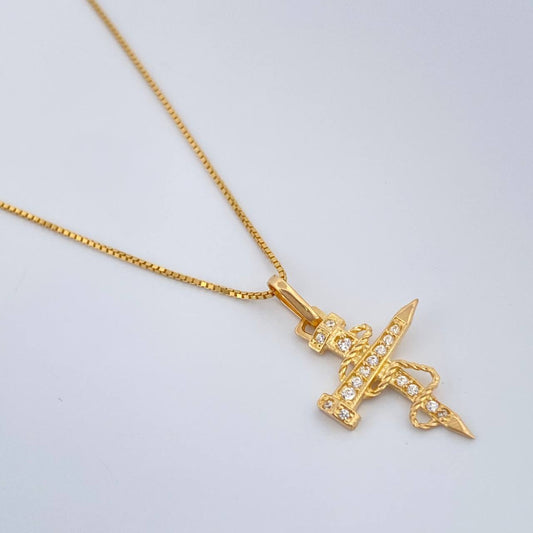 Set Cadena y Dije Veneciana + Cruz Clavo 2.6gr / 18 1/2 in / 1mm Oro Amarillo 18K %