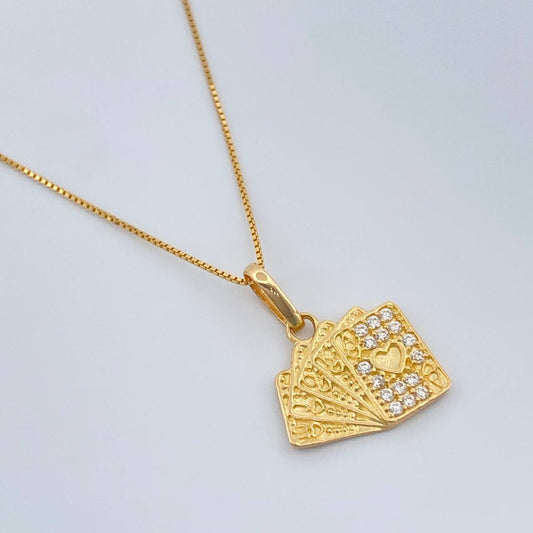 Set Cadena y Dije Veneciana + Cartas Poker 2.6gr / 17 3/4 in / 1mm Oro Amarillo 18K %