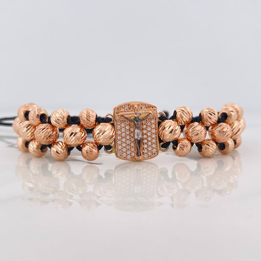 Pulsera Tejida Cruz Cristo Milagroso de Buga Tres Oros 18K