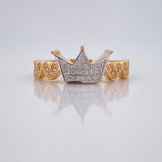 Anillo Corona Corazones 2.7gr / T7 / Dos Oros Amarillo Blanco 18K &