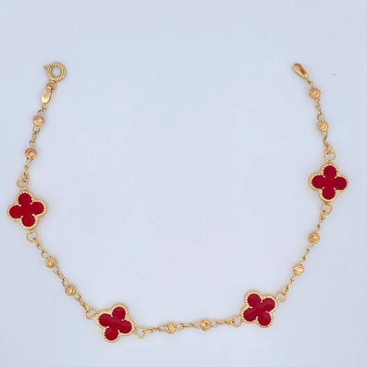Pulso Trebol Tipo Espiga 4.25gr / 7 1/2 in / 2mm Oro Amarillo 18K &