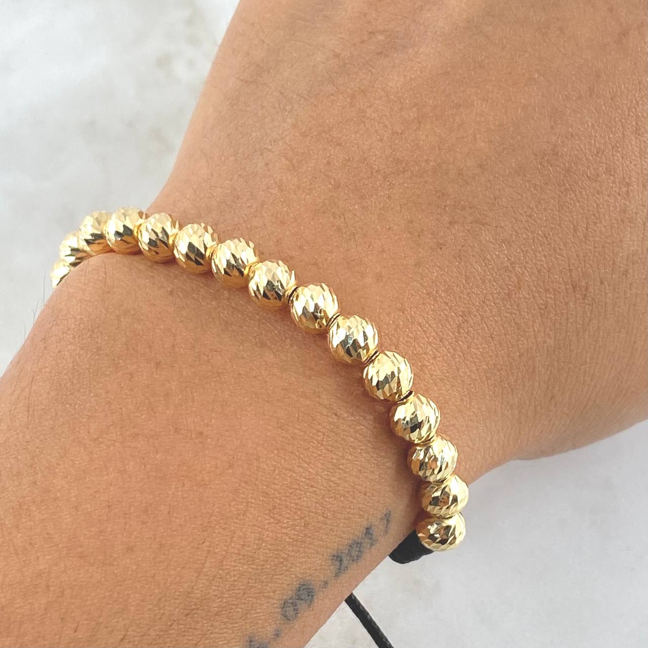 Pulsera Negras Bolas 6mm Diamantadas 20und Oro Amarillo 18K (A.C) Pulsera Negras Bolas 6mm Diamantadas 20und Oro Amarillo 18K (A.C)