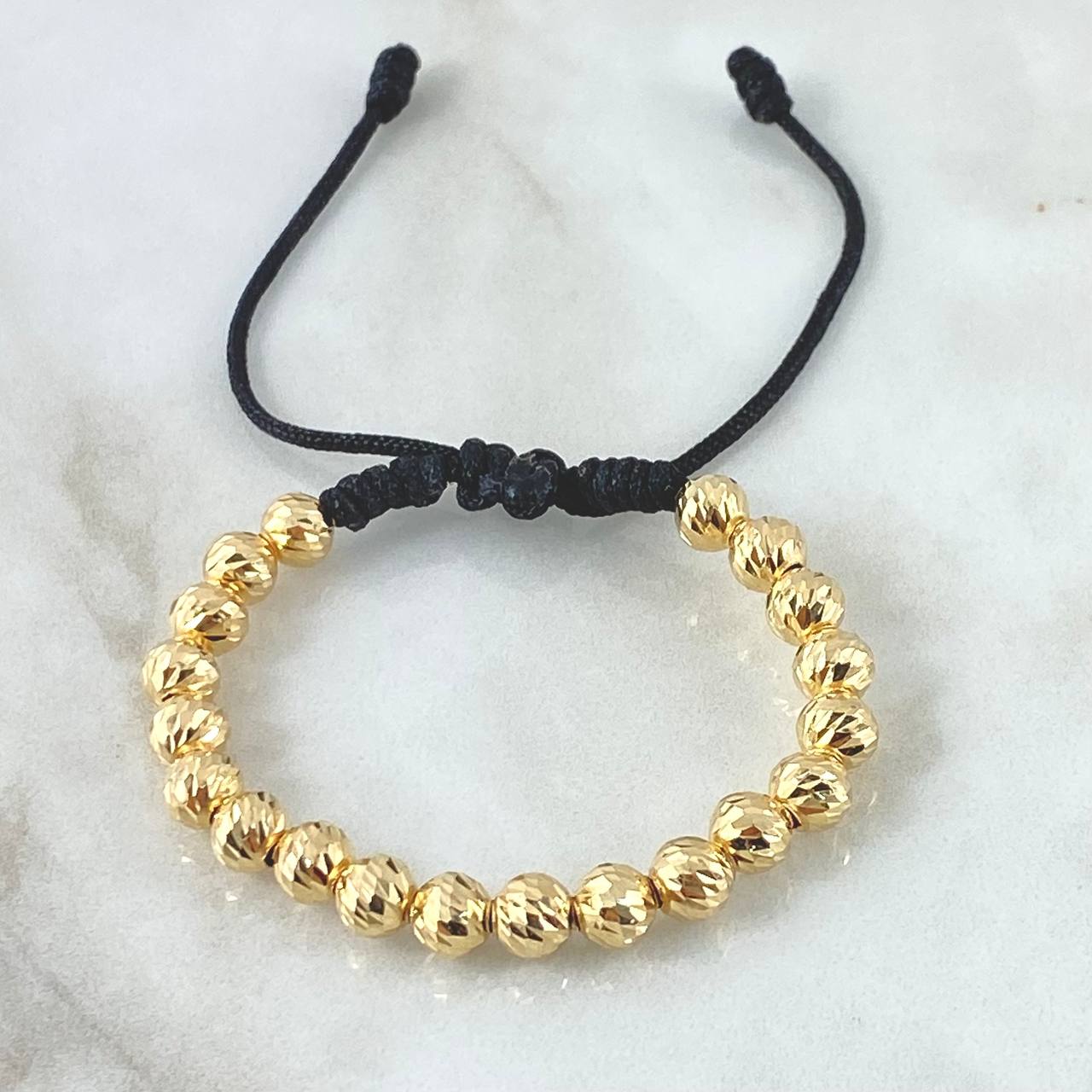 Pulsera Negras Bolas 6mm Diamantadas 20und Oro Amarillo 18K (A.C) Pulsera Negras Bolas 6mm Diamantadas 20und Oro Amarillo 18K (A.C)