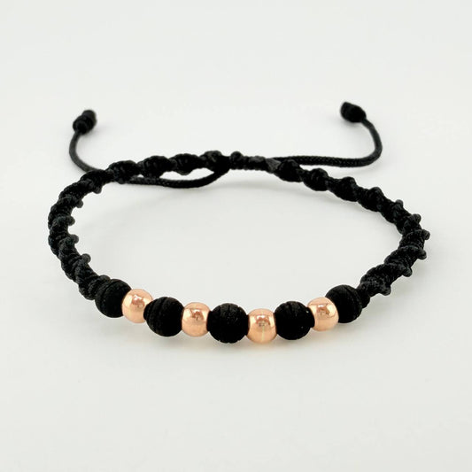 Black Woven Bracelet with Plain Rose Gold 18K Beads