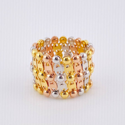 Anillo Pulso Convertible Escalera 9.05gr / T5 1/2 / Tres Oros +4 18K *