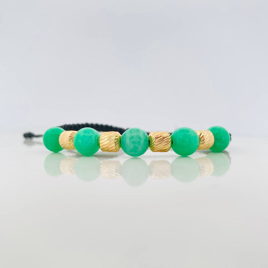 Pulsera Tejida Negra Morralla Esmeralda 5 Und / 5Mm Oro Amarillo 18K