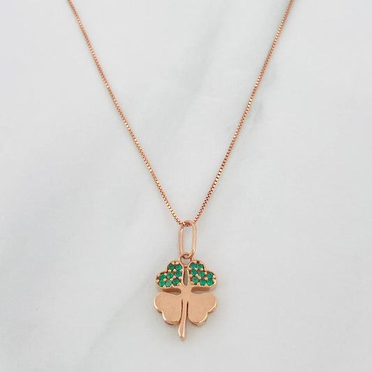 Set Cadena Veneciana + Dije Trebol / 2.3g / 18 in Oro Rosa 18K