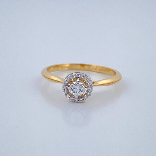 Anillo Halo Diamantes 1.95gr / T6 1/2 / Dos Oros Amarillo Blanco 18K %