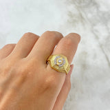 Striped Octagonal Ring 7.25gr / Size 9 1/2 / White Zircons Two-tone Yellow and White Gold Striped Octagonal Ring 7.25gr / Size 9 1/2 / White Zircons Two-tone Yellow and White Gold