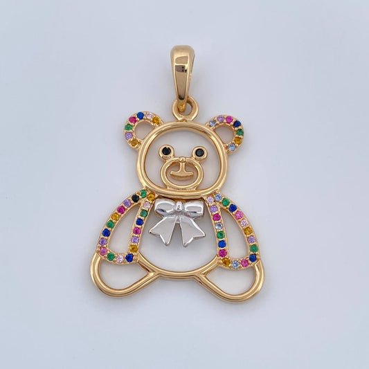 Dije Cilueta Oso 5.5gr / 1 1/2 in / Dos Oros Amarillo Blanco 18K %