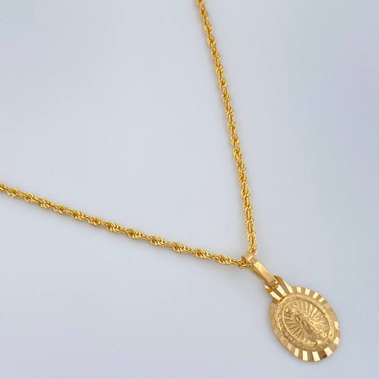Set Cadena y Dije Lazo + Virgen Guadalupe 1.7gr / 17 3/4 in / 0.85mm Oro Amarillo 18K %