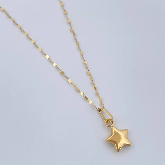 Set Cadena y Dije Flor Espejo+Estrella 0.65gr / 17 3/4 in / 0.4mm Oro Amarillo 18K $