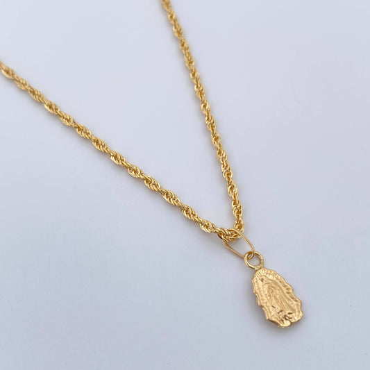 Set Cadena y Dije Lazo+ Virgen Guadalupe 1.4gr / 15 3/4 in / 1.4mm Oro Amarillo 18K $
