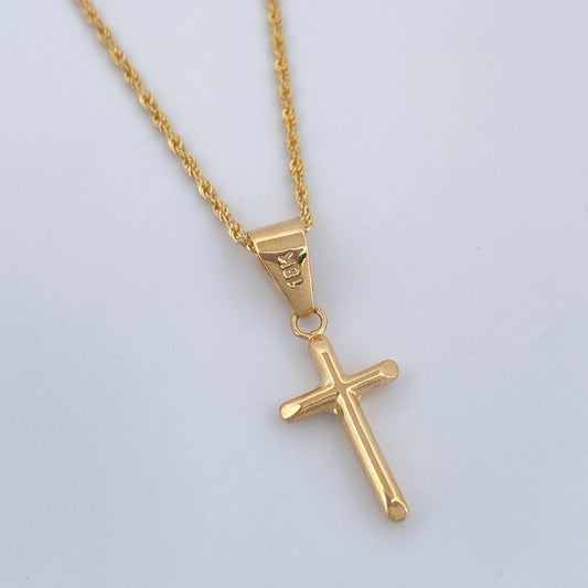 Set Cadena y Dije Lazo+Cruz 1.35gr / 15 3/4 in / 1.2mm Oro Amarillo 18K $