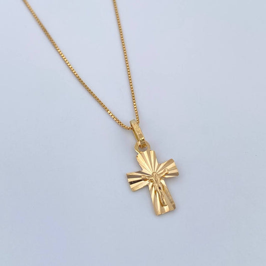 Set Cadena y Dije Veneciana+Cruz Cristo 1.6gr / 15 3/4 in / 0.57mm Oro Amarillo 18K $
