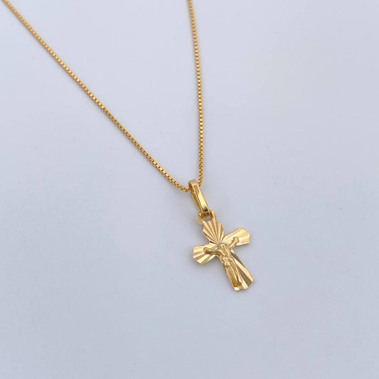 Set Cadena y Dije Veneciana+Cruz Cristo 1.8gr / 17 1/2 in / 0.53mm Oro Amarillo 18K $