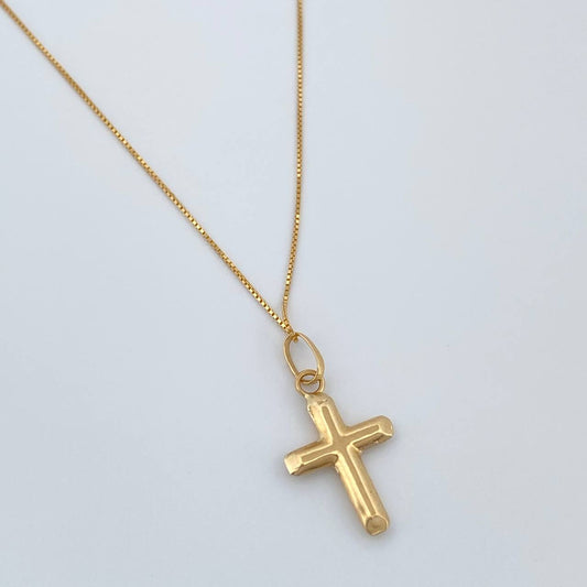 Set Cadena y Dije Veneciana+Cruz 1.35gr / 15 1/2 in / 0.45mm Oro Amarillo 18K $