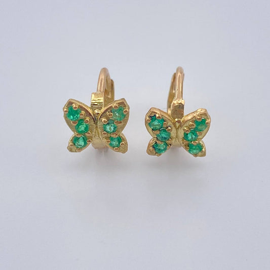 Candongas Mariposa Esmeralda 1.7gr / 1/2 in / Oro Amarillo 18K &