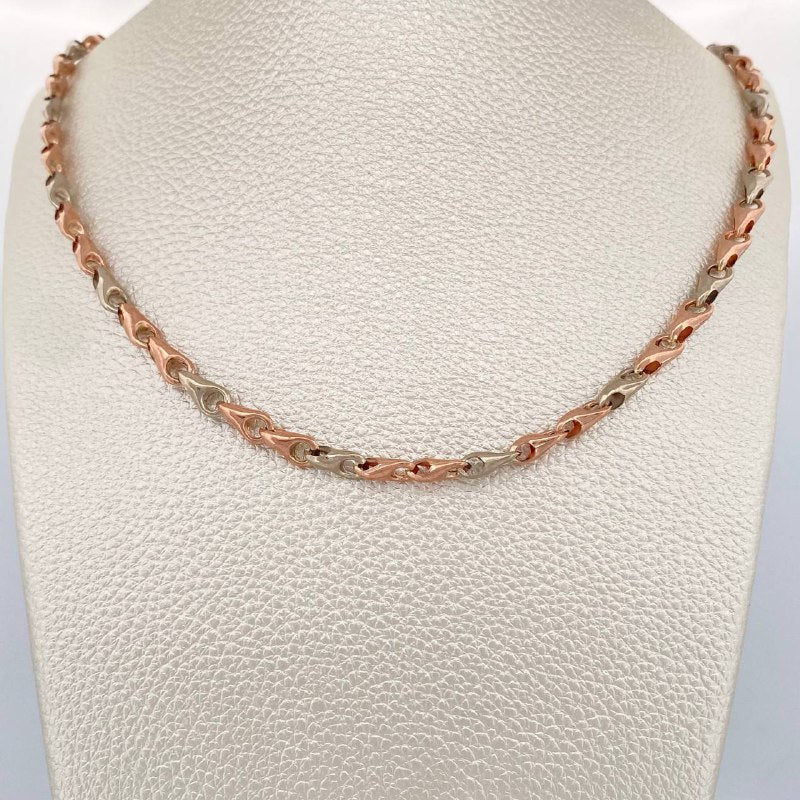 Cadena Rustica Espiga 9.8gr / 19 in / Dos Oros Blanco Rosa 18K &