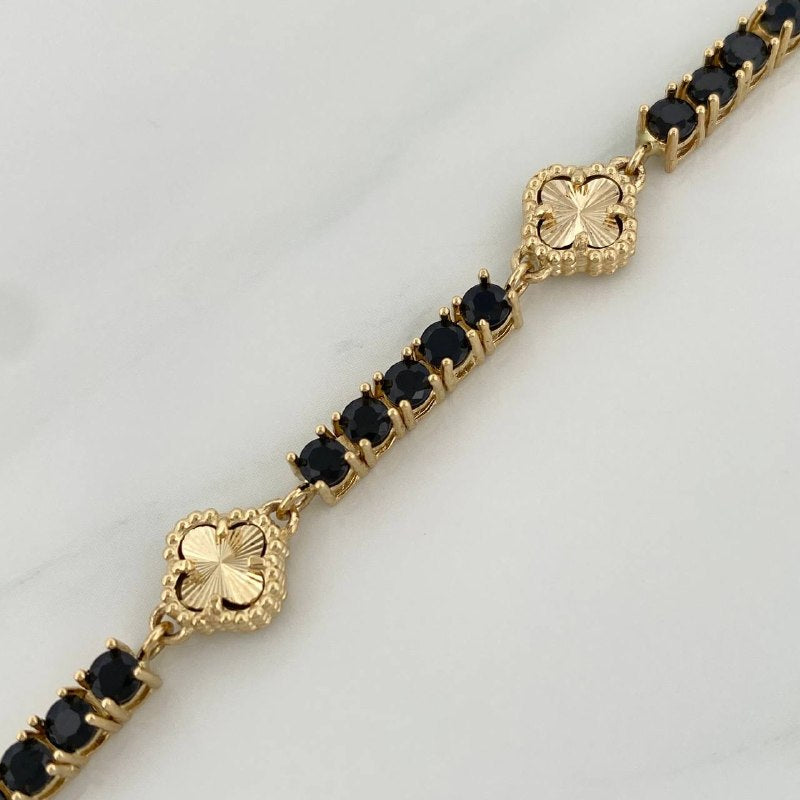 Pulso Tennis Trebol Diamantado 12.95 g / 7 3/4 in / 3.2 mm Oro Amarillo 18K