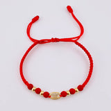 Pulsera Tejida Rojo Herraje de GC Bolas Lisas Oro Amarillo 18K