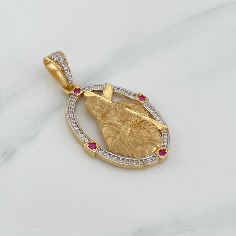 Dije Sagrado Corazon De Jesus 7.7 g / 1 3/4 in Dos Oros Amarillo Blanco 18K