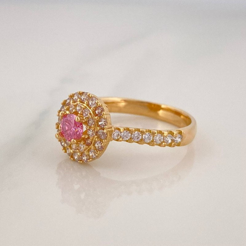 Solitaire Ring Dense Halo 3.85 g / T6 1/2 Yellow Gold 18K