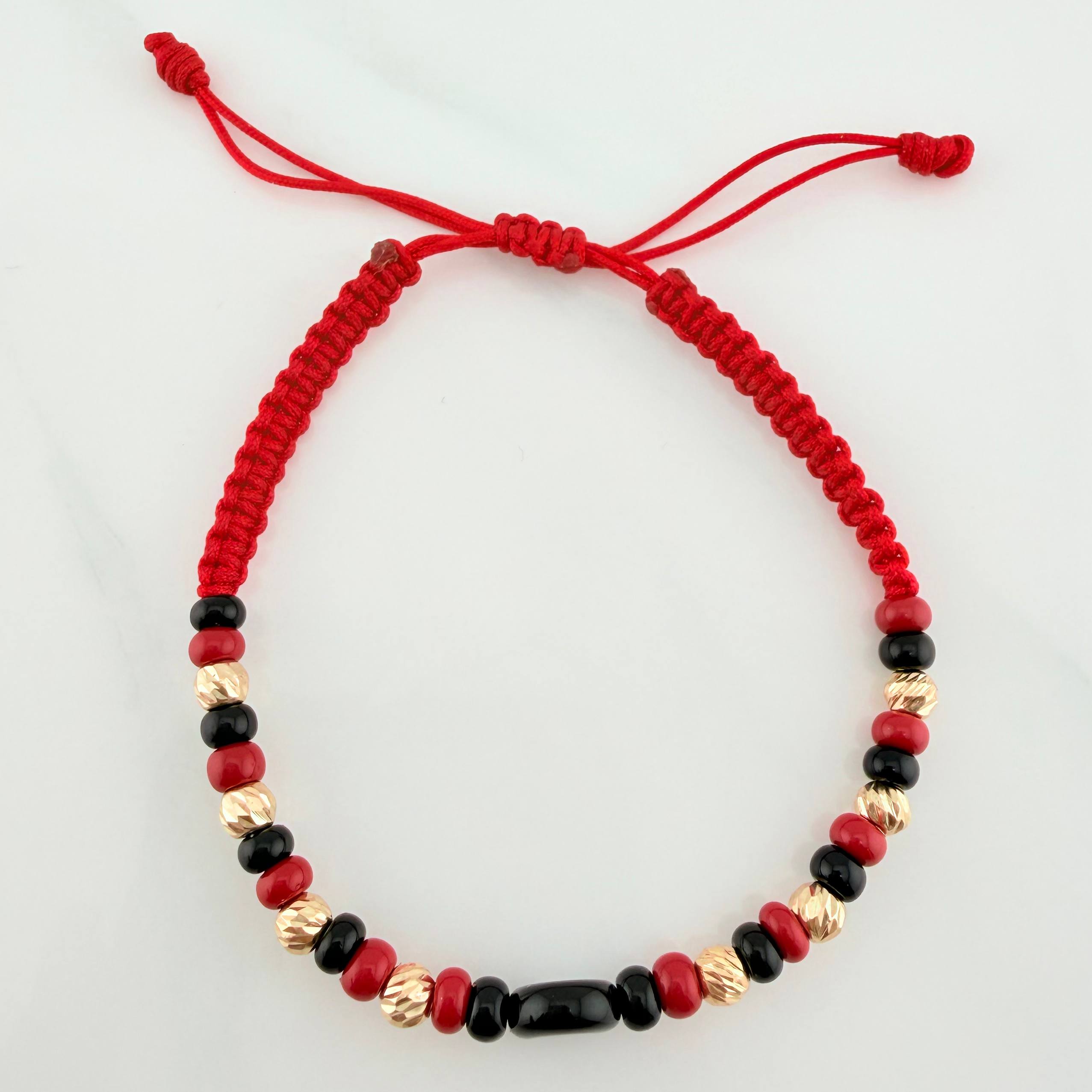 Pulsera Tejida Roja Ojo Turco Oro Amarillo 18K
